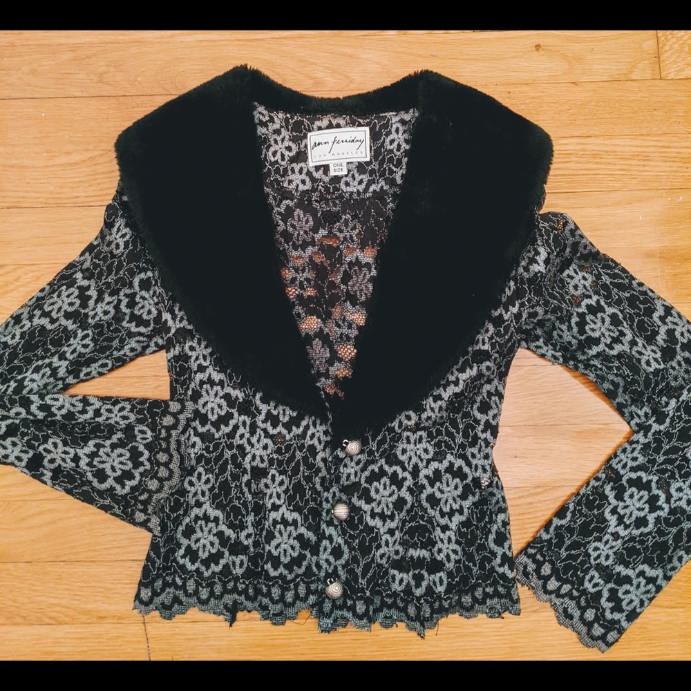Vintage Lace jacket with faux fur collar.